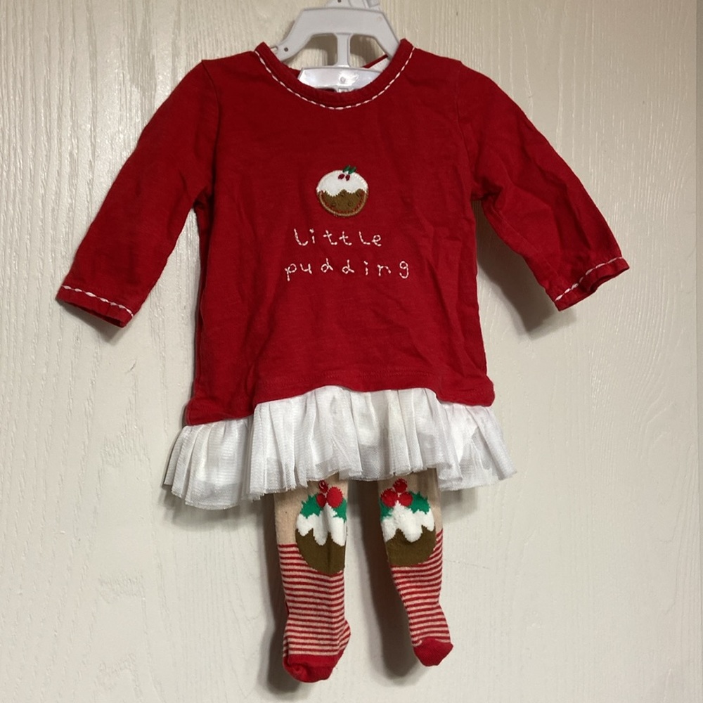 next Little Pudding Red Tunic with Beige Tights
